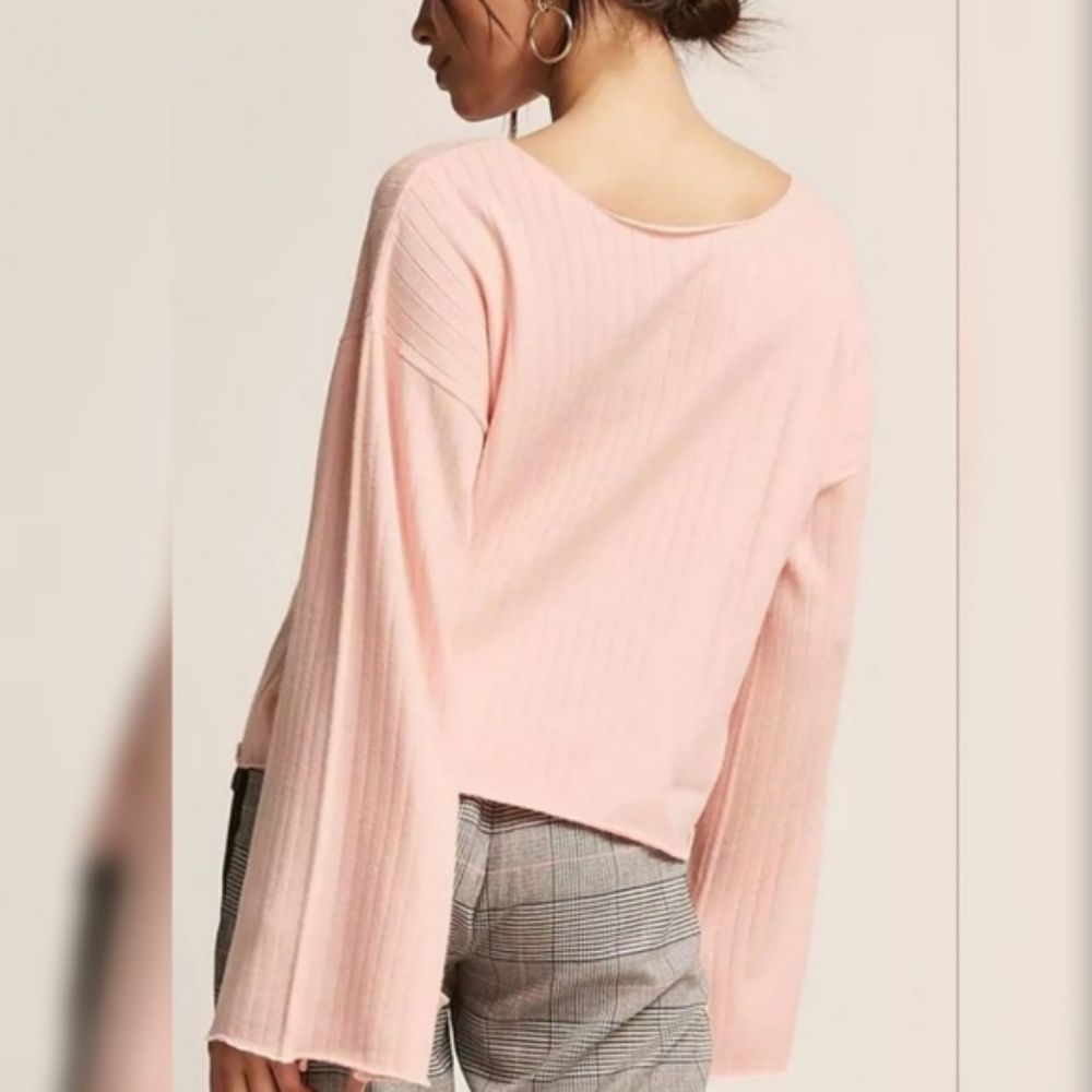 O & O Soft Ribbed Bell Sleeve Sweater
